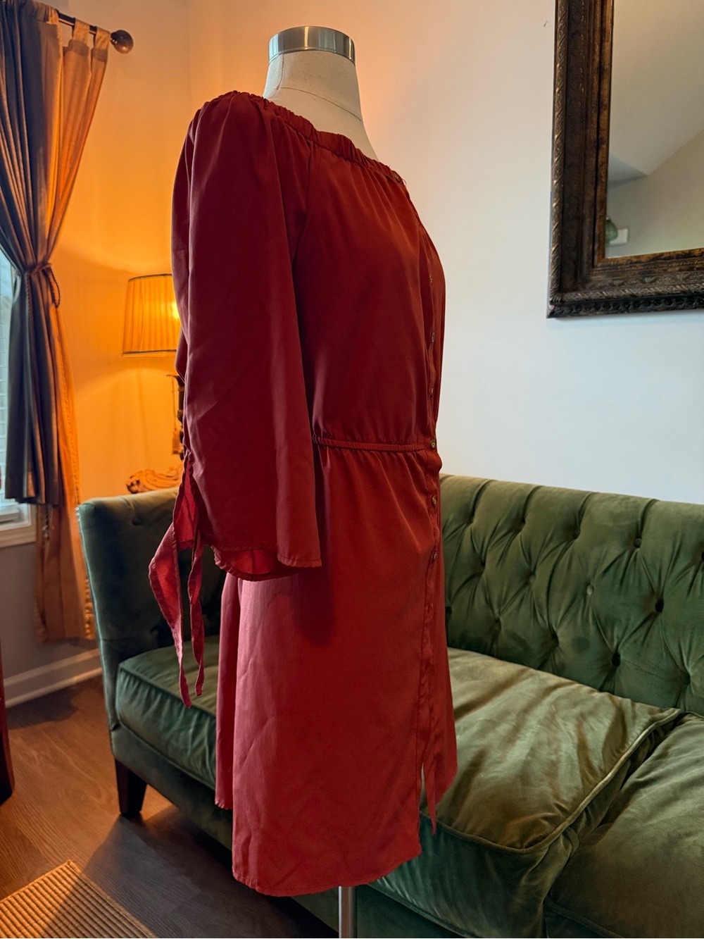 Speed Control Rust Red Off-Shoulder Button-Front Dress - Picture 2 of 3
